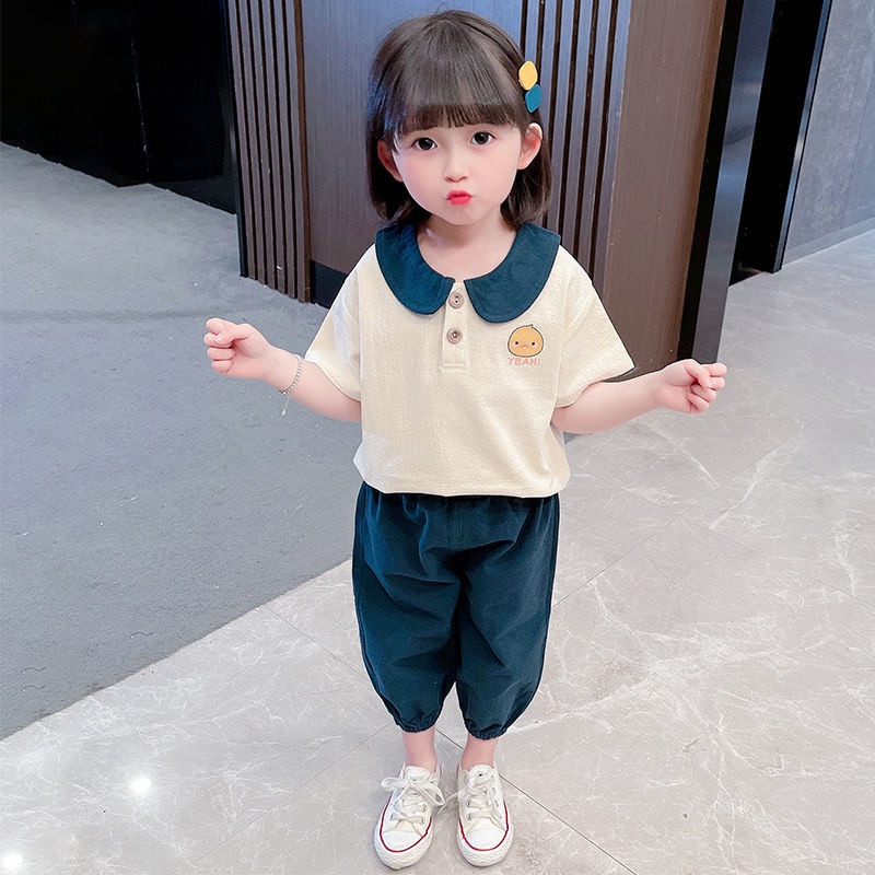 Bộ Đồ Thể Thao Hai Món Áo + Quần Vải bông Thời Trang Cho Bé Gái 0-9 Tuổi