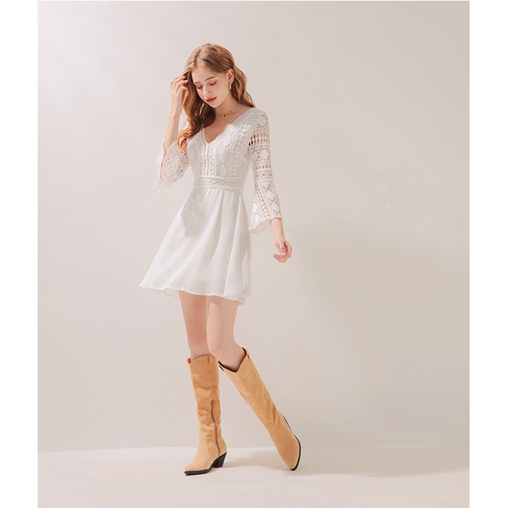 Váy ren thêu cổ V tay lửng nữ Air Space 2030124013 | BigBuy360 - bigbuy360.vn