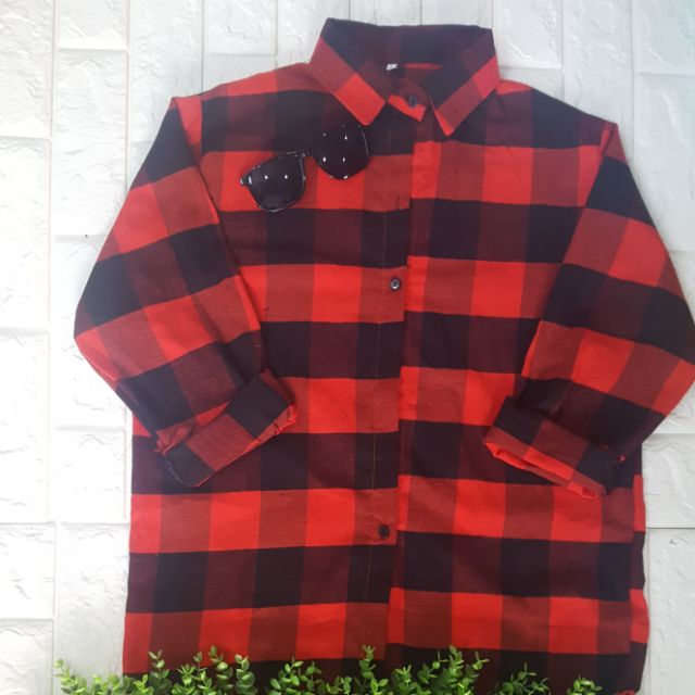 Sơmi caro đỏ đen ô 5cm, unisex