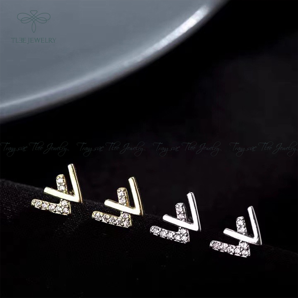 Khuyên tai bạc TLEE chữ W kép nạm đá nửa cao cấp NCJ B0176