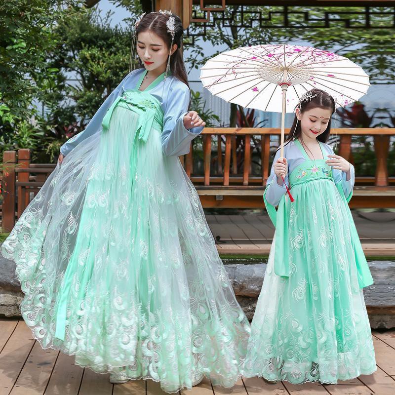 ◈của trẻ em hanfu cô gái trang phục cổ xưa dài tay siêu tích Trung Quốc phong cách mẹ-con váy 2019 quần áo mùa