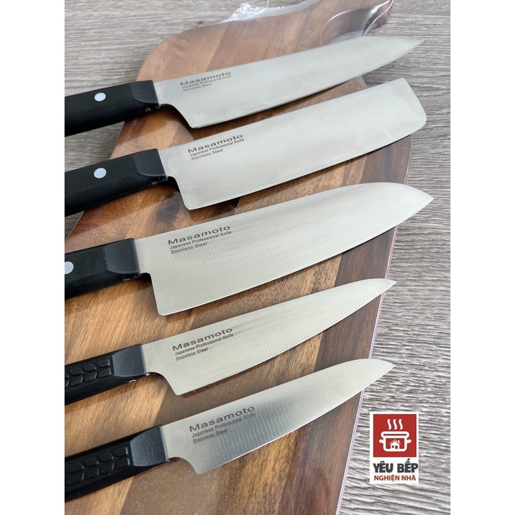 Bộ Dao 5 Món Thép Không Gỉ Xuất Nhật Masamoto Cắt Gọt Thực Phẩm, Thái Thịt Đa Năng Siêu Bền, Siêu Sắc
