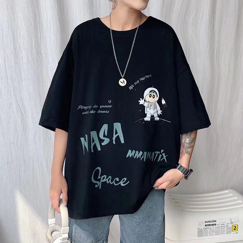 Áo Thun Nam Oversize In Hình Phi Hành Gia Phong Cách Hong Kong Thời Trang Mùa Hè Thoải Mái Cỡ M-8XL