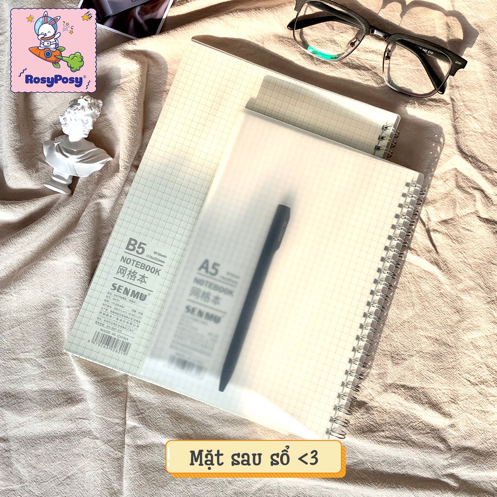 [100% Ảnh Chụp Thật] Sổ Tay Gáy Xoắn Lò Xo Bìa Còng B5/A5/A6 Nhựa Trong Suốt Bullet Journal Chất Giấy Cực Đẹp - RosyPosy