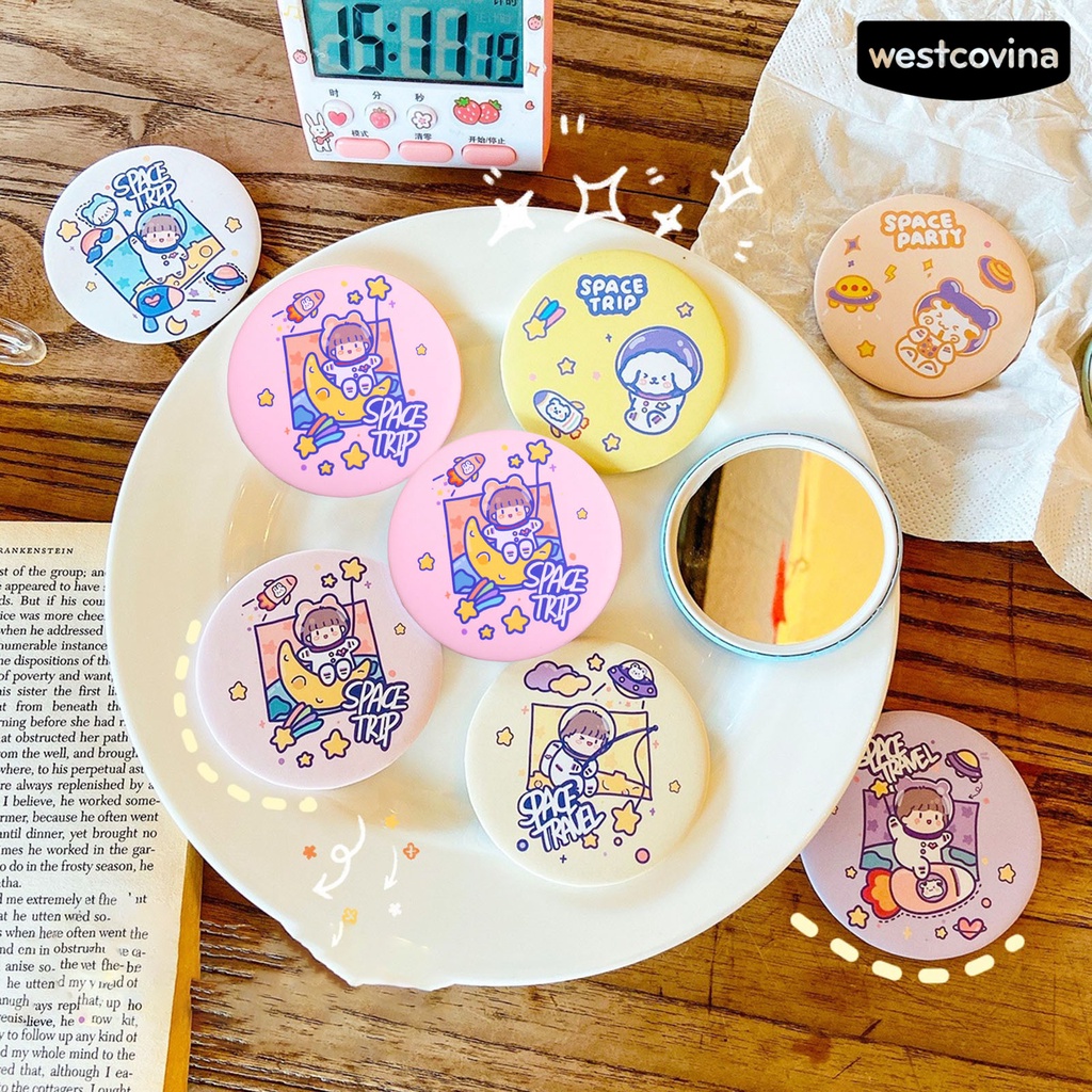 [Hot]✍Set 10 Gương Trang Điểm Hình Tròn Với Tay Cầm Cố Định Tiện Dụng Cho Nữ