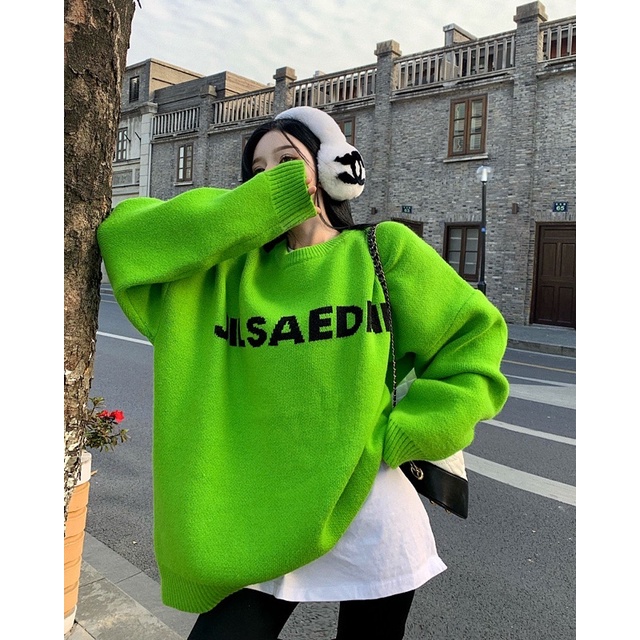 [SẴN] Áo len chữ màu xanh neon hàng cao cấp, Sweater chữ màu xanh neonp