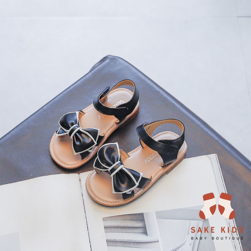 Giày sandal bé gái - Dép quai hậu gắn Nơ thêu viền quai dán chất mềm nhẹ kiểu dáng Hàn Quốc mẫu mới nhất M63