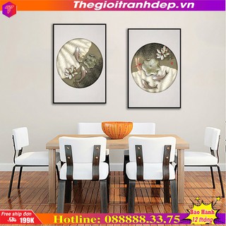 Tranh treo tường cá chép hoa sen cổ điển POST-03