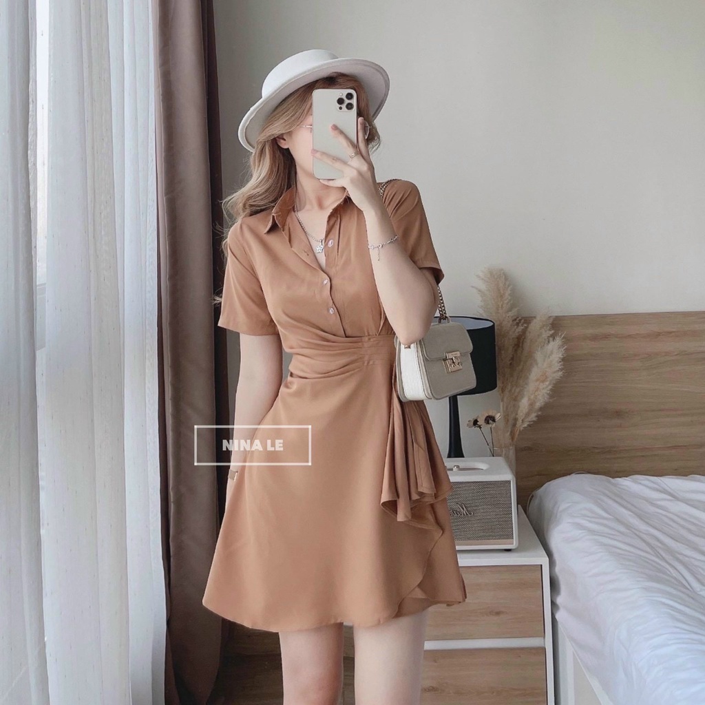 (Ưu Đãi FreeShip) Đầm sơ mi nữ dáng xòe,đầm thiết kế xoắn eo cực sang,chất đủi cao cấp mềm mát,from dễ mặc