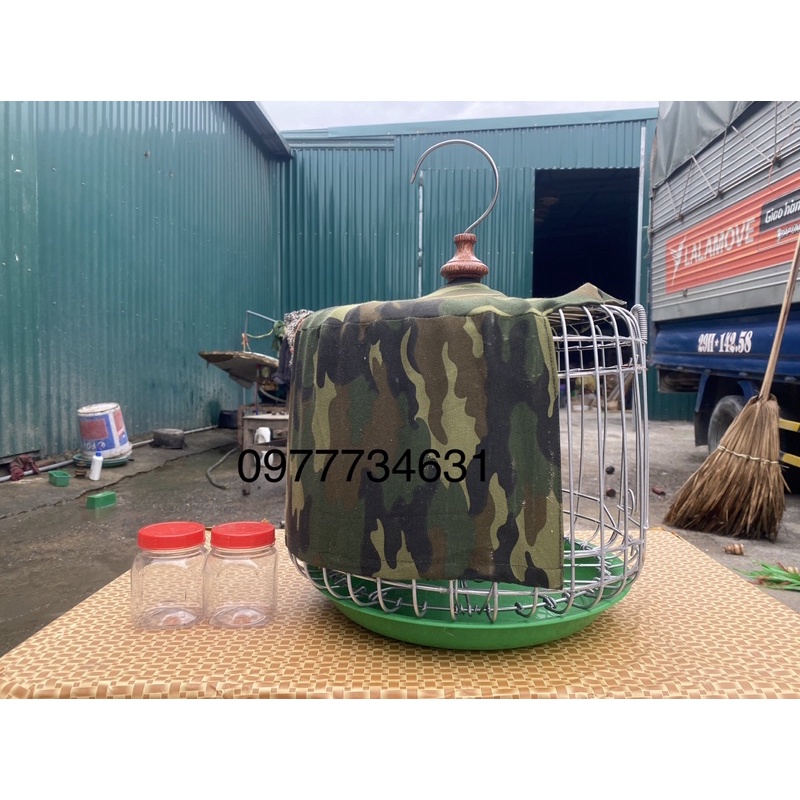 Lồng nuôi cu gáy nhôm bọc vải rằn ri cao cấp size 32 phụ kiện lồng chim Huyền Trần