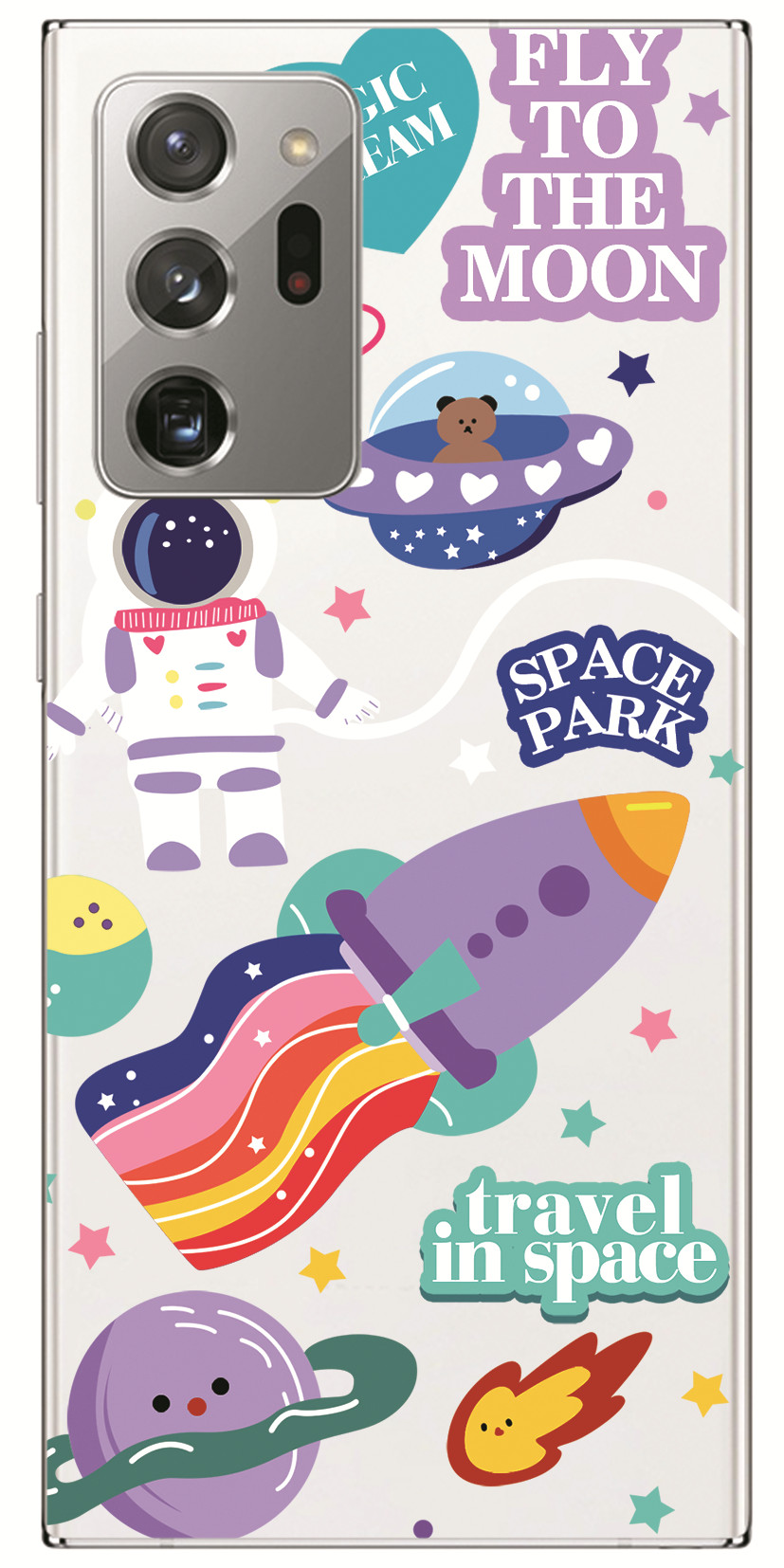 Samsung Galaxy Note 20 Ultra 5G/Note 8 9 10+ Pro INS Cute Cartoon Little brown bear Clear Soft Silicone TPU Phone Casing Lovely astronaut Rocket ship Case Couple Back Cover