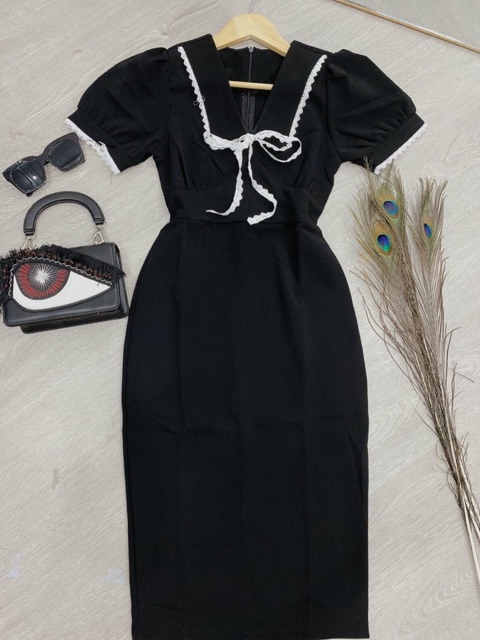 đầm đen tay phồng chạy ren | BigBuy360 - bigbuy360.vn