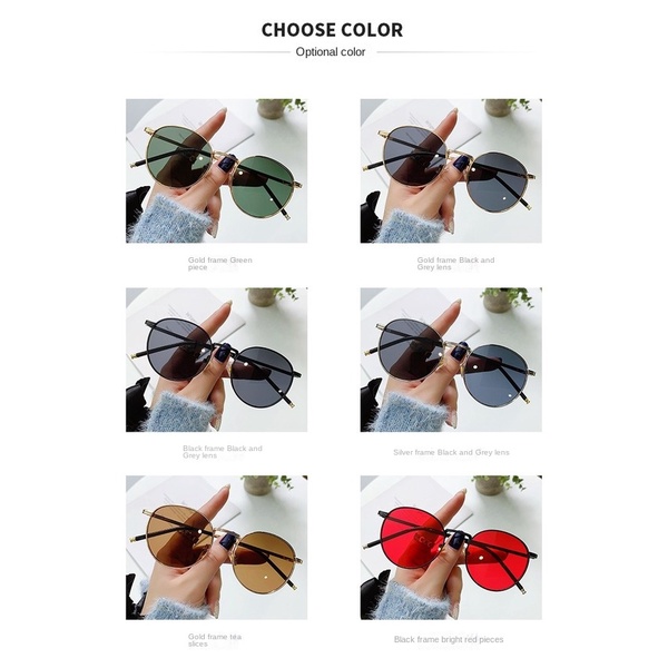 Kính Mát Gọng Oval Kim Loại Phong Cách Âu Mỹ Mới