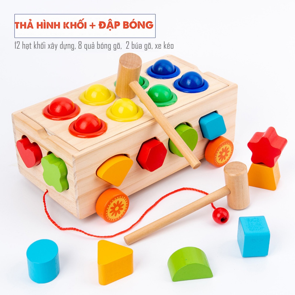 Đồ chơi xe thả hình khối bằng gỗ cho bé - Đồ chơi montessori cho bé