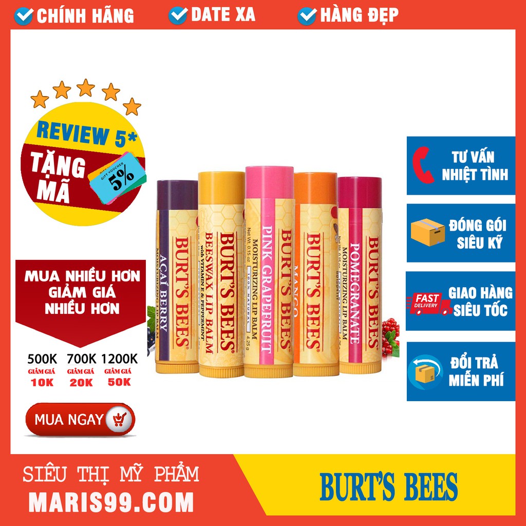 Son dưỡng môi Burt s Bees Moisturing Lip Balm 100 % Natural thumbnail