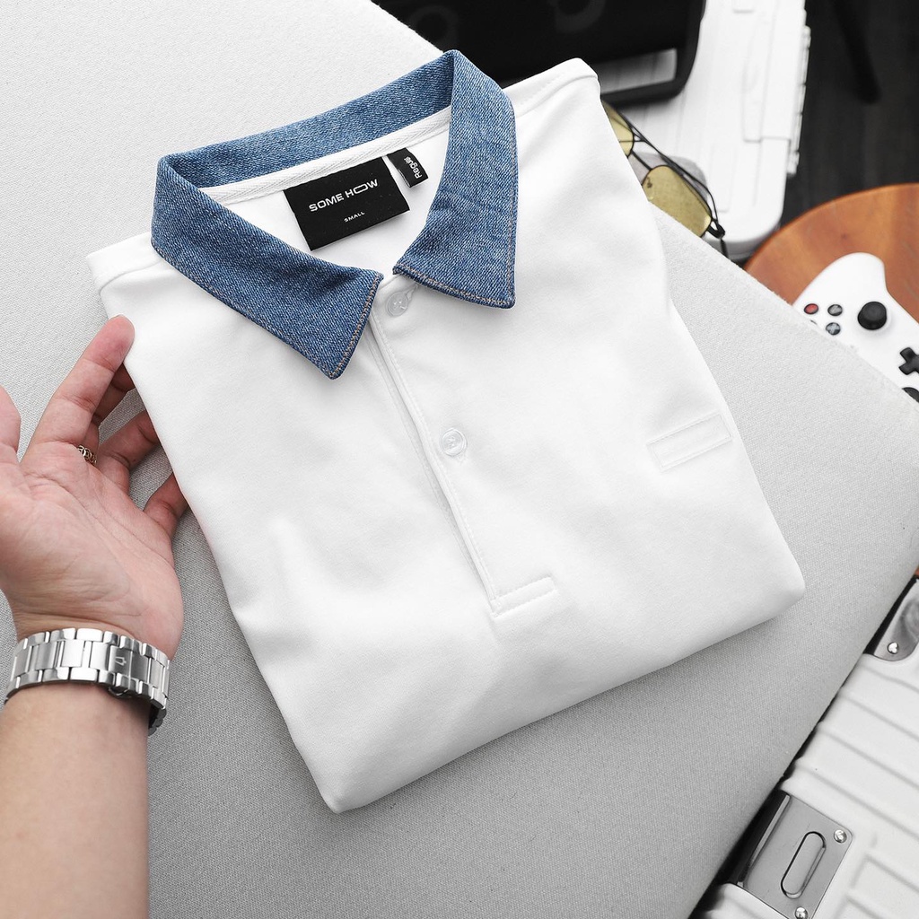 Áo Polo Nam , Jean Collar White , Chất Thun Cotton Dày Dặn Co Giãn , PL002883,SOMEHOW