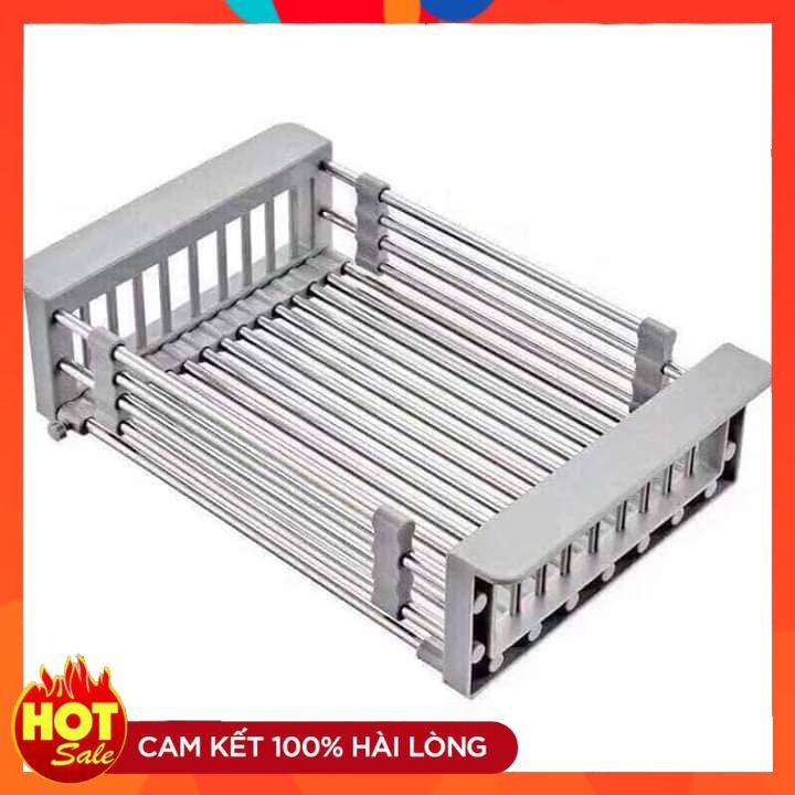 Kệ Khay Inox Gác Bồn Rửa Chén Bát Đa Năng Kéo Dãn Linh Hoạt