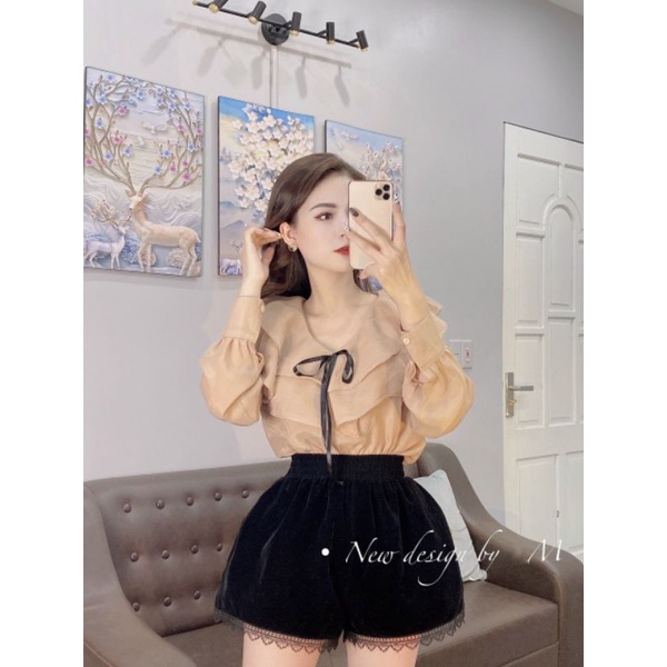 Áo cổ bèo 2 tầng nơ ruy băng | BigBuy360 - bigbuy360.vn