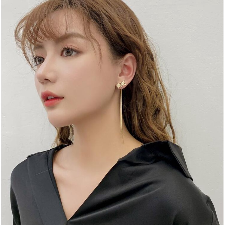 Bông Tai Mạ Bạc 925 Dáng Dài Thời Trang Hàn Quốc Cho Nữ