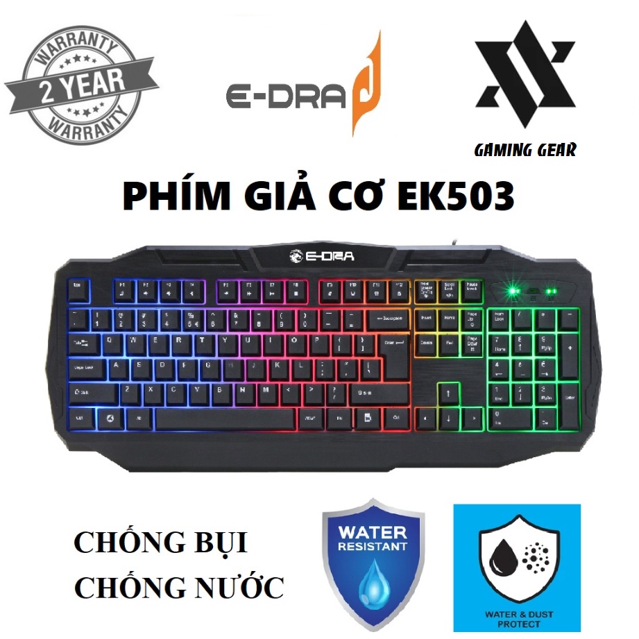 Bàn phím giả cơ E-dra EK503 chống nước/ led Rainbow BH 2 năm