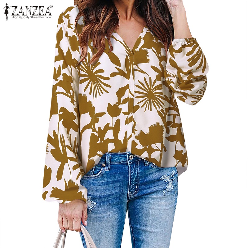 Zanzea Áo Kiểu Tay Dài Cổ Chữ V In Họa Tiết Hoa Dành Cho Nữ