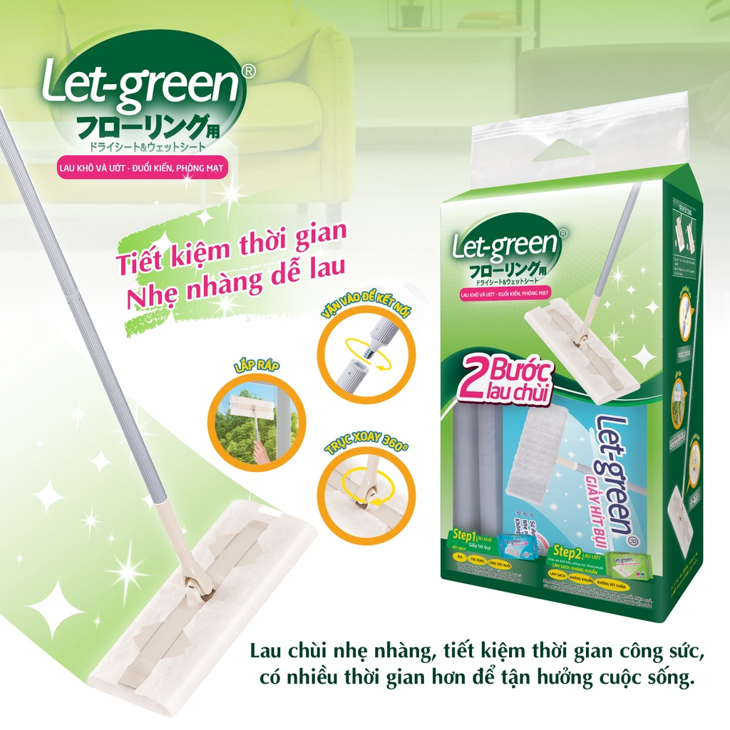 {MUA 1 BỘ TẶNG 1 BỘ} BỘ CÂY LAU NHÀ ĐA NĂNG LET-GREEN ĐUỔI KIẾN PHÒNG MẠT