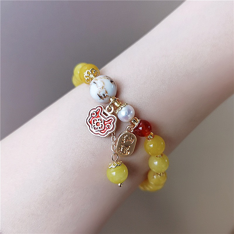 Pulse Jewelry Thời trang Phong cách Hàn Quốc Phụ nữ Vòng tay Hạt ngọc trai Đá tự nhiên Khóa trường thọ Mặt dây chuyền Vòng tay quyến rũ