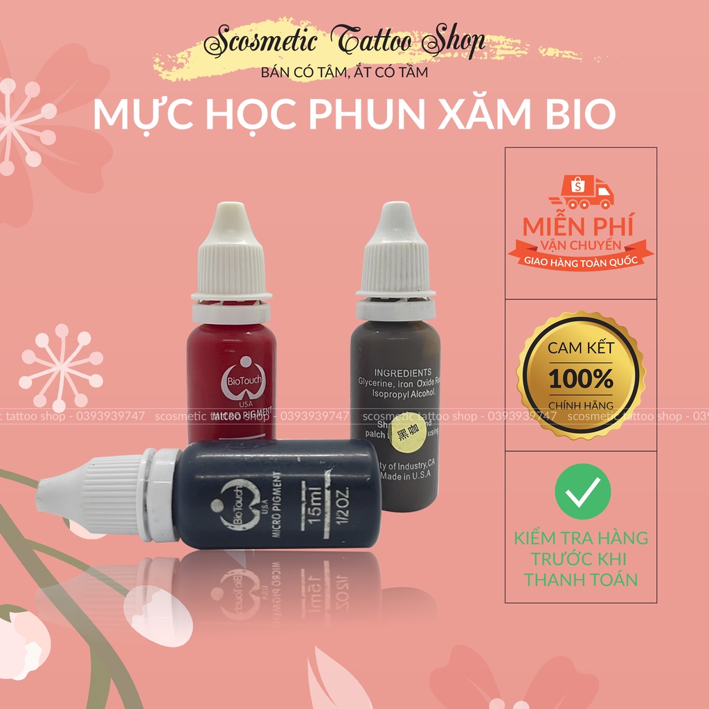 Mực Học phun xăm Bio tập làm môi mày mí trên da tập , 3 màu Đỏ Đen Nâu -15ml