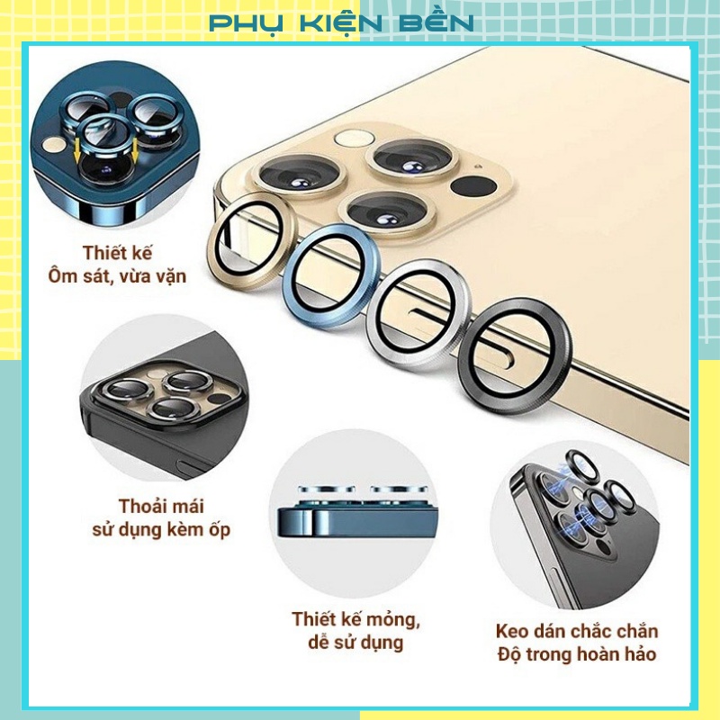Bộ dán bảo vệ từng mắt camera iphone bằng kim loại chống xước, chống lóa cho ip 11Pro/ 11Promax/.../13Pro/13Promax