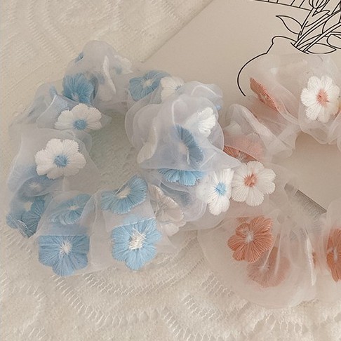 Dây cột tóc dễ thương thêu hoa phong cách dễ thương dành cho nữ