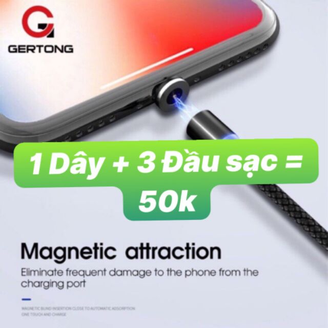 _Cáp sạc từ hút nam châm đầu Iphone Android Type C | micro USB