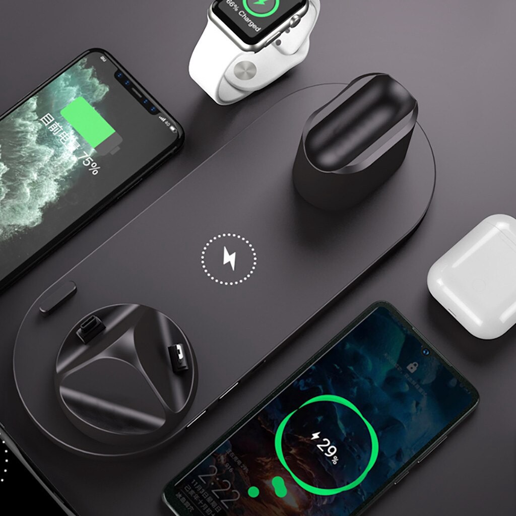 ANDROID IPHONE Đế Sạc Không Dây 6 Trong 1 Cho Airpods 1 / 2 / Pro