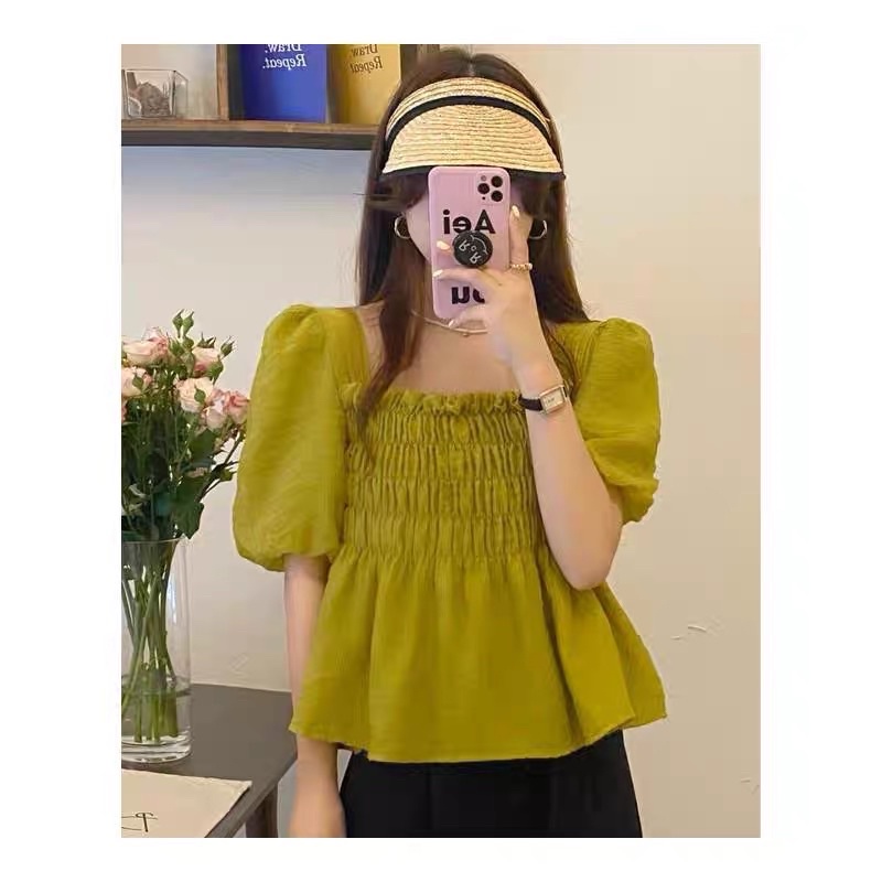 Áo Nữ dáng babydoll nhún ngực tay bồng tiểu thư m140