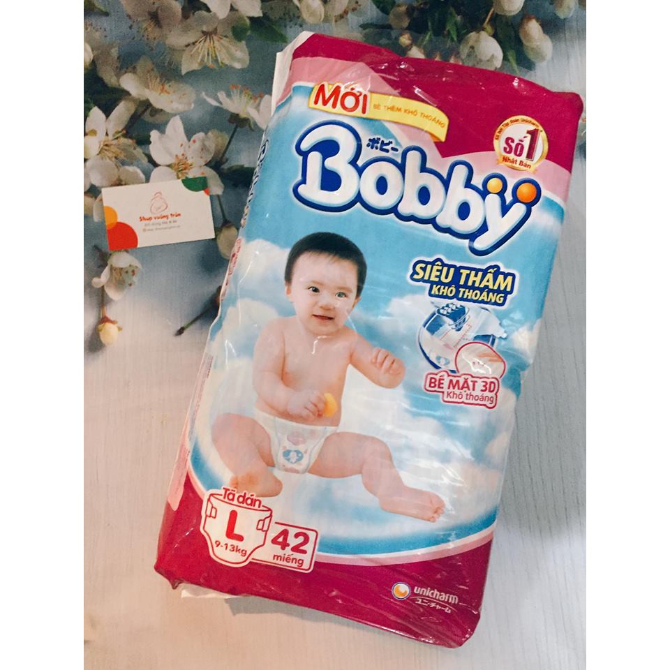 [ CHÍNH HÃNG CÔNG TY DIANA]  Bỉm - Tã dán Bobby size L siêu mỏng (Cho bé 9-13kg)