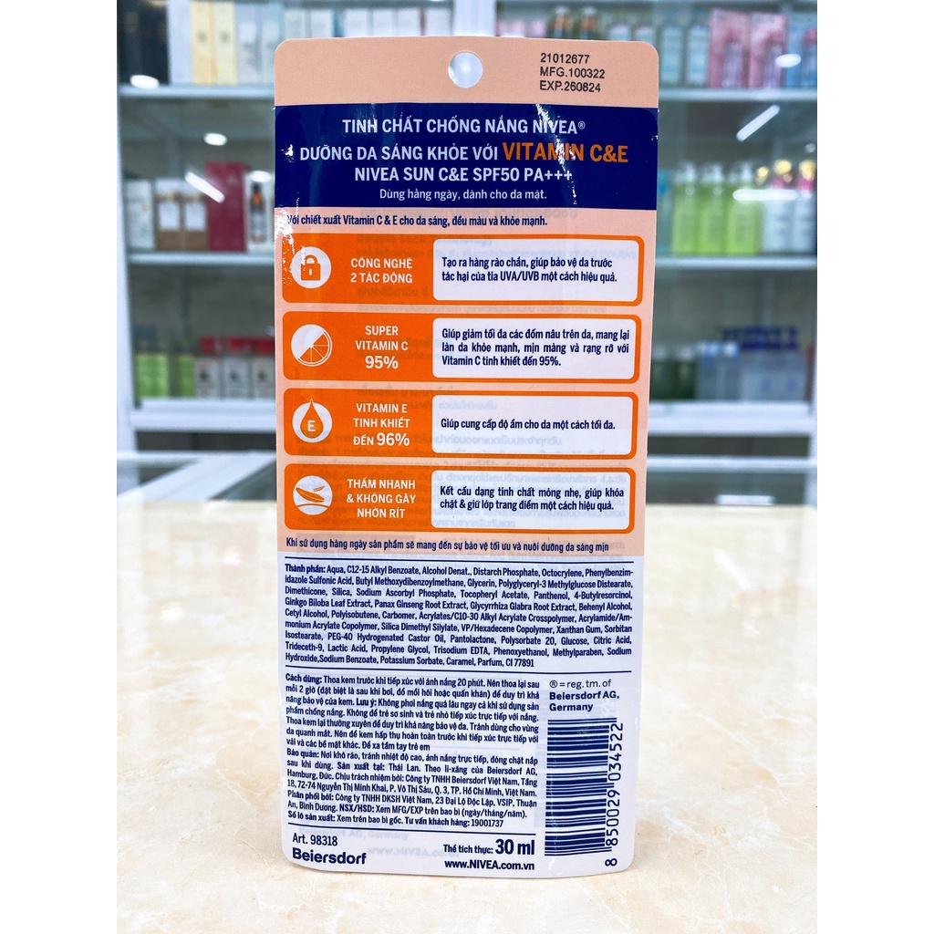 Serum Chống Nắng Và Dưỡng Trắng Da Nivea Sun SPF50+ PA+++ Chính Hãng Công Ty Mẫu Mới