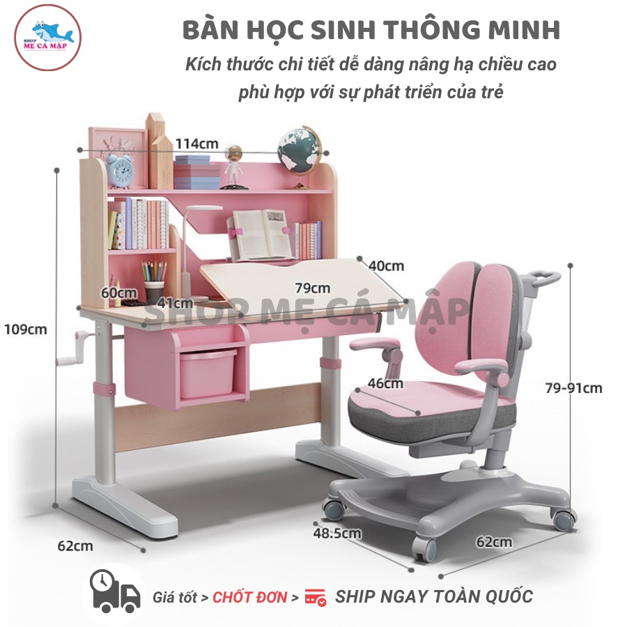 Bàn học sinh chống gù chống cận Igrow TẶNG ĐÈN LED + GIÁ KẸP SÁCH, bàn học sinh có giá sách cao cấp