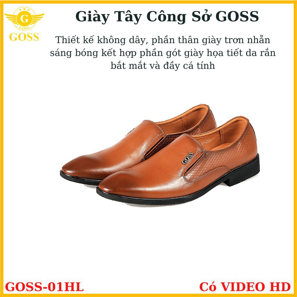 Giày Tây Nam Không Dây Da Bò Vân Da Rắn Goss 01 HL