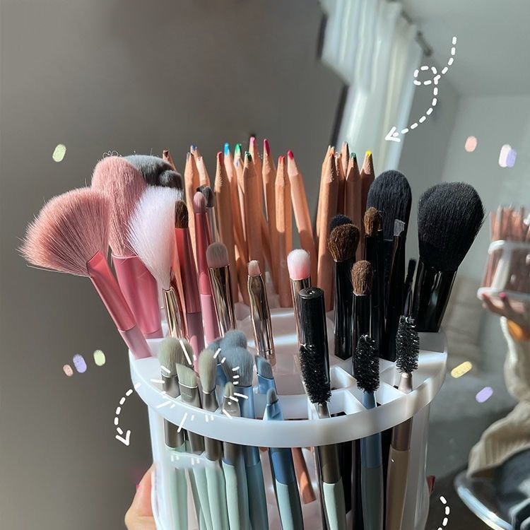 Giá Đỡ Bút Chì/Cọ Trang Điểm Hình Tròn Bằng Nhựa Màu Trắng