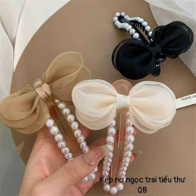 Kẹp tóc, cặp tóc nơ đính hạt xịn sò dễ thương dễ kẹp, cột không cắn tóc