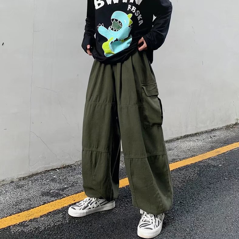 Quần cargo pants Nữ Nam Thời trang Hàn Quốc Phong Cách Hip hop quần jogger Khaki Unisex vải co giãn tốt tiêu chuẩn quần jogger nam túi hộp Ống Rộng