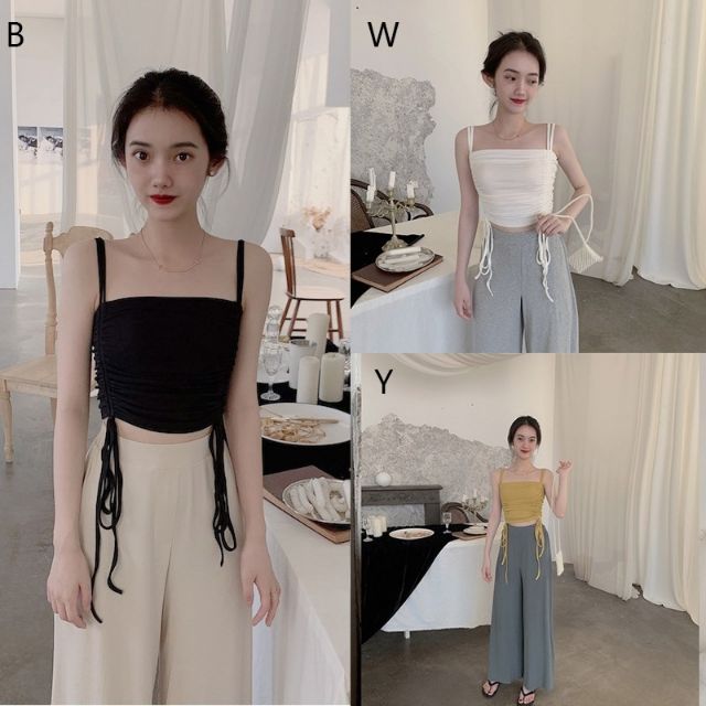 Áo 2 dây croptop rút dây hai bên eo .chất cotton 4 chiều