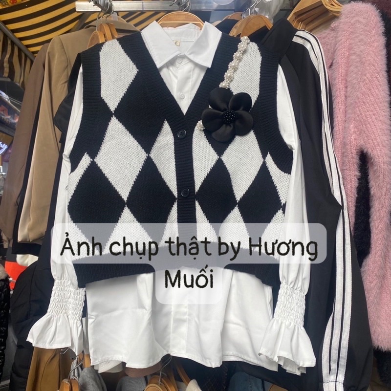 Áo ghile trám đính ngọc cài hoa- ảnh thật