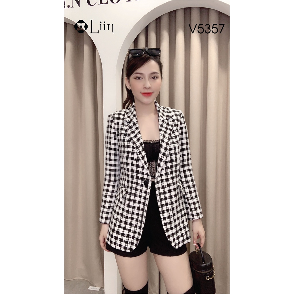 Áo Vest Dạ Tweet họa tiết Kẻ Caro dày dặn, dễ mix đồ, mặc sang chảnh Liin Clothing V5357