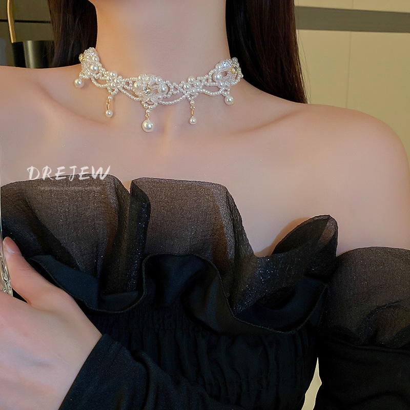 DREJEW Dây Chuyền Đính Đá Pha Lê Và Ngọc Trai Hình Hoa Thời Trang Sang Trọng Cho Nữ
