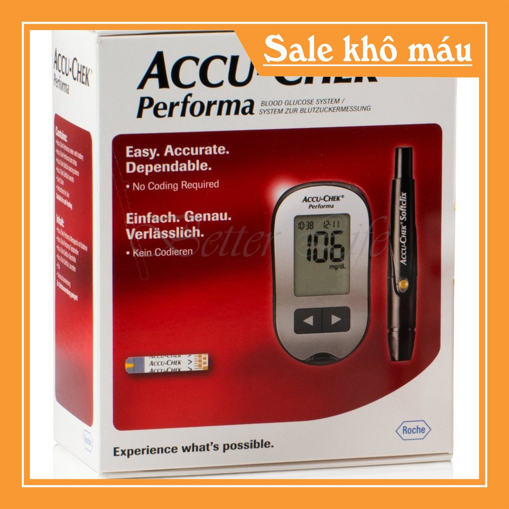 (có sẵn) Máy đo đường huyết Accu-Chek Performa tặng hộp 10 que thử