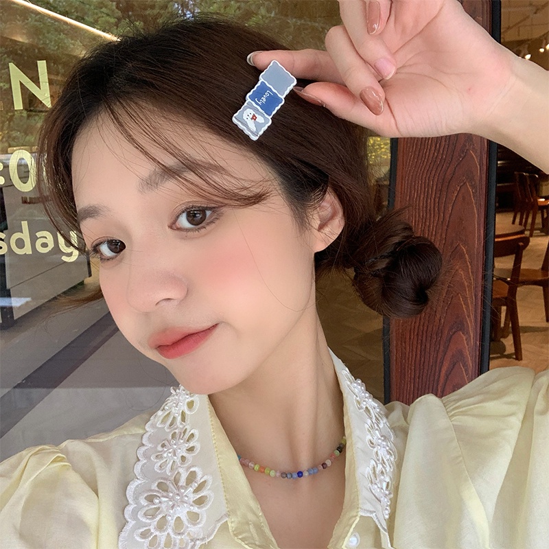 Kẹp Tóc Hình Vuông Màu Sắc Tương Phản Đơn Giản Dành Cho Nữ