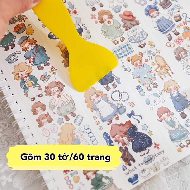 Sổ Chiết Sticker Washi Tape Lò Xo 30 Tờ Bìa Cứng Hình Cô Gái Đáng Yêu Mẫu 2022 (Tặng Kèm Dụng Cụ Miết Washi)