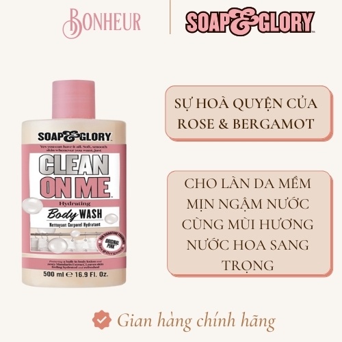 Sữa tắm Clean On Me hương nước hoa Bergamot & Rose cấp ẩm, lưu hương 500ML