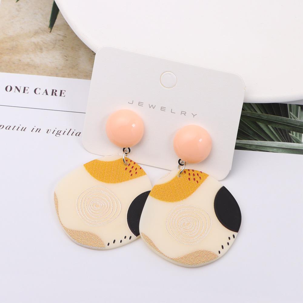 Bông Tai Dáng Dài Họa Tiết Hoa Hồng / Hình Học Màu Cầu Vồng Hoạt Hình