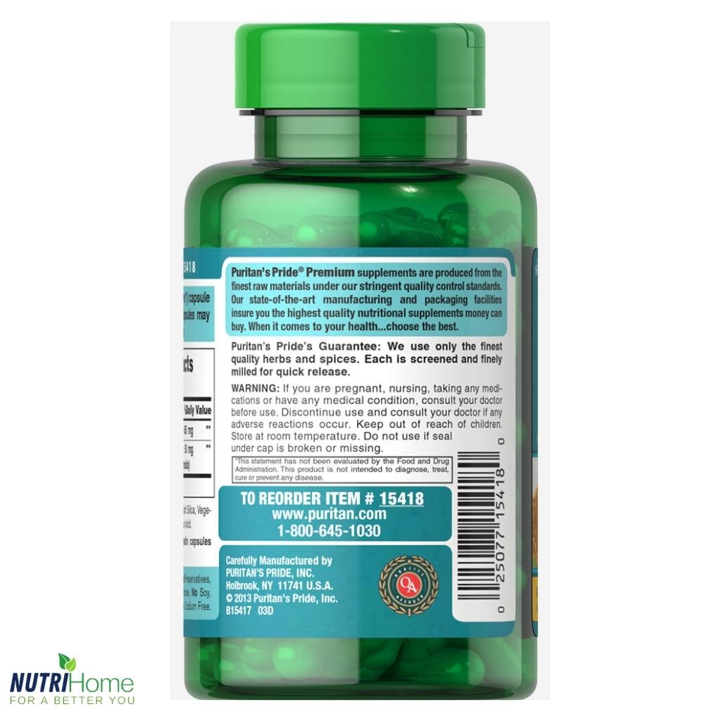 Viên uống tinh chất nghệ Turmeric Curcumin 500mg Puritan’s Pride tốt cho dạ dày, đẹp da (Nutri Home)(90 viên)